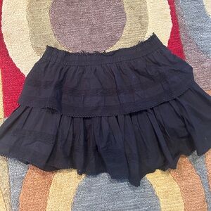 LoveShackFancy Black Ruffle Mini Heritage Skirt Eyelet Frayed Women’s Size Large